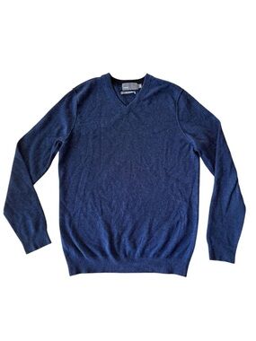 Vince Cashmere Mens Small V Neck Pullover Knit Sweater Blue
